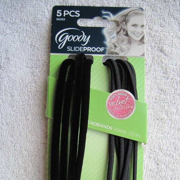 5 Black Goody Slideproof Velvet Soft Hold Elastic Hair Band Headbands Mixed Pack - Picture 8 of 9